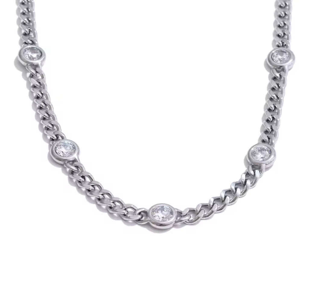 Cadena chunky con cristales dorada y plateada