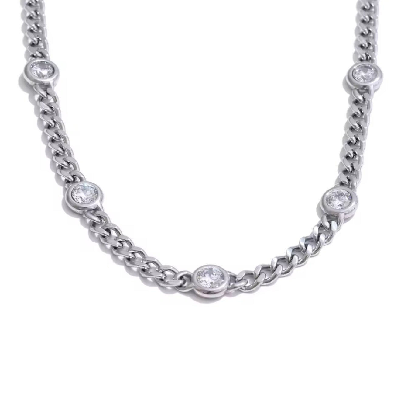 Cadena chunky con cristales dorada y plateada
