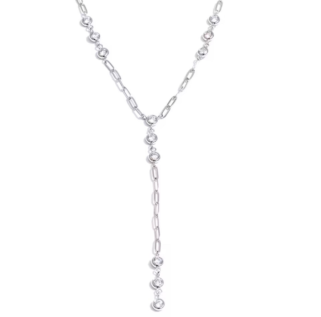 Collar eslabones largo con cristales dorado y plateado