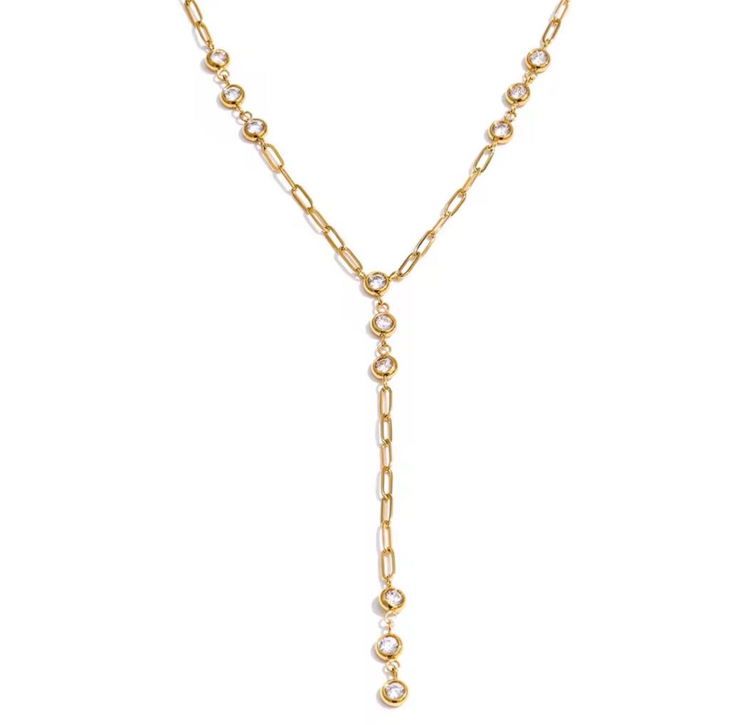 Collar eslabones largo con cristales dorado y plateado