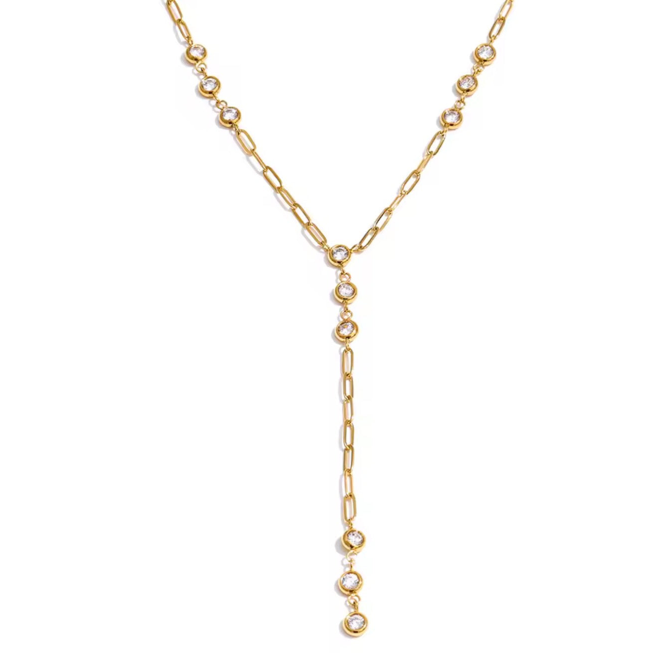 Collar eslabones largo con cristales dorado y plateado