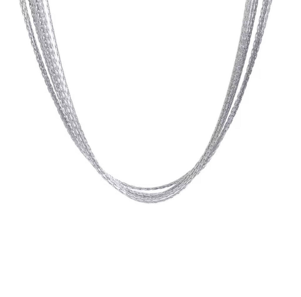 Collar conjunto cadenas planchadas plateadas y doradas
