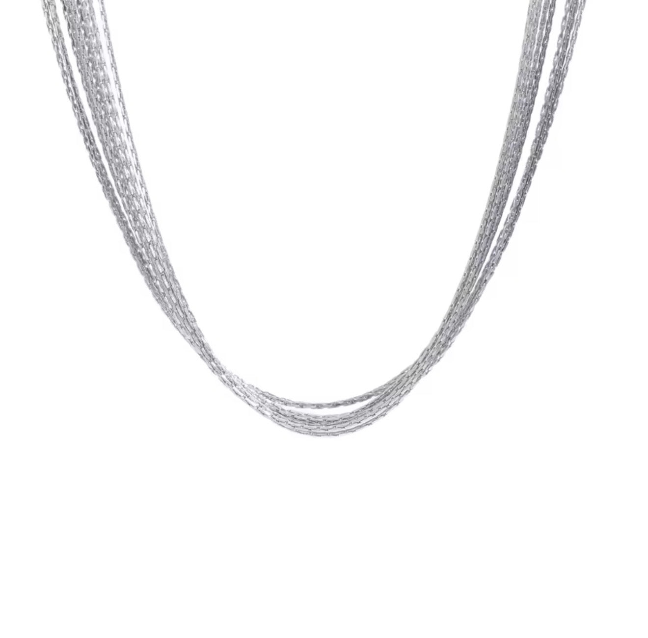 Collar conjunto cadenas planchadas plateadas y doradas