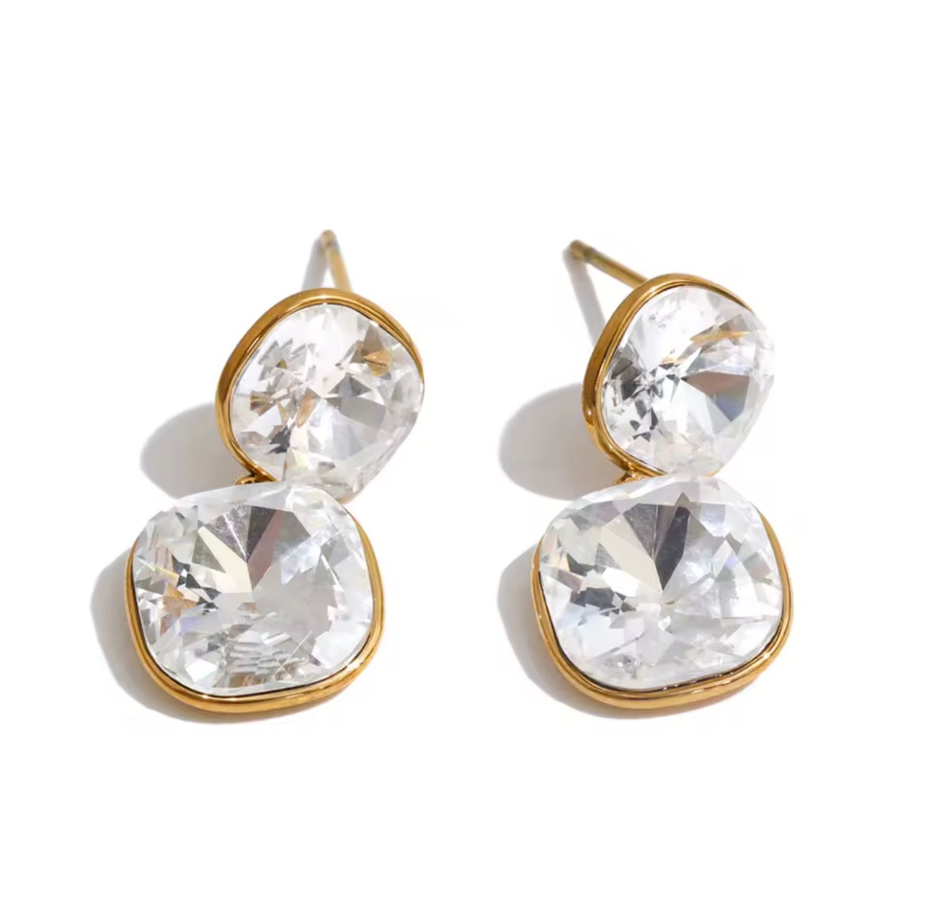 Aretes cristal doble colgante dorado