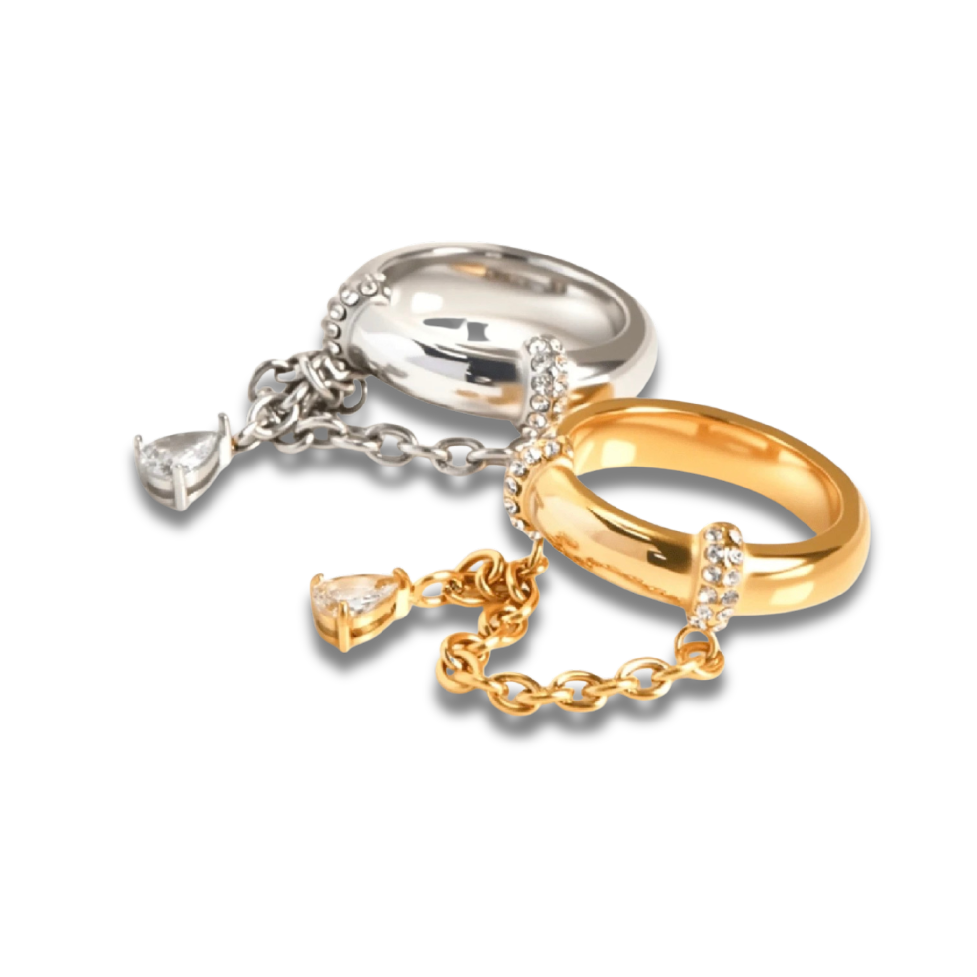 Anillo con cadenita colgante de gota