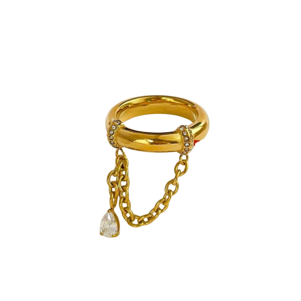 Anillo con cadenita colgante de gota