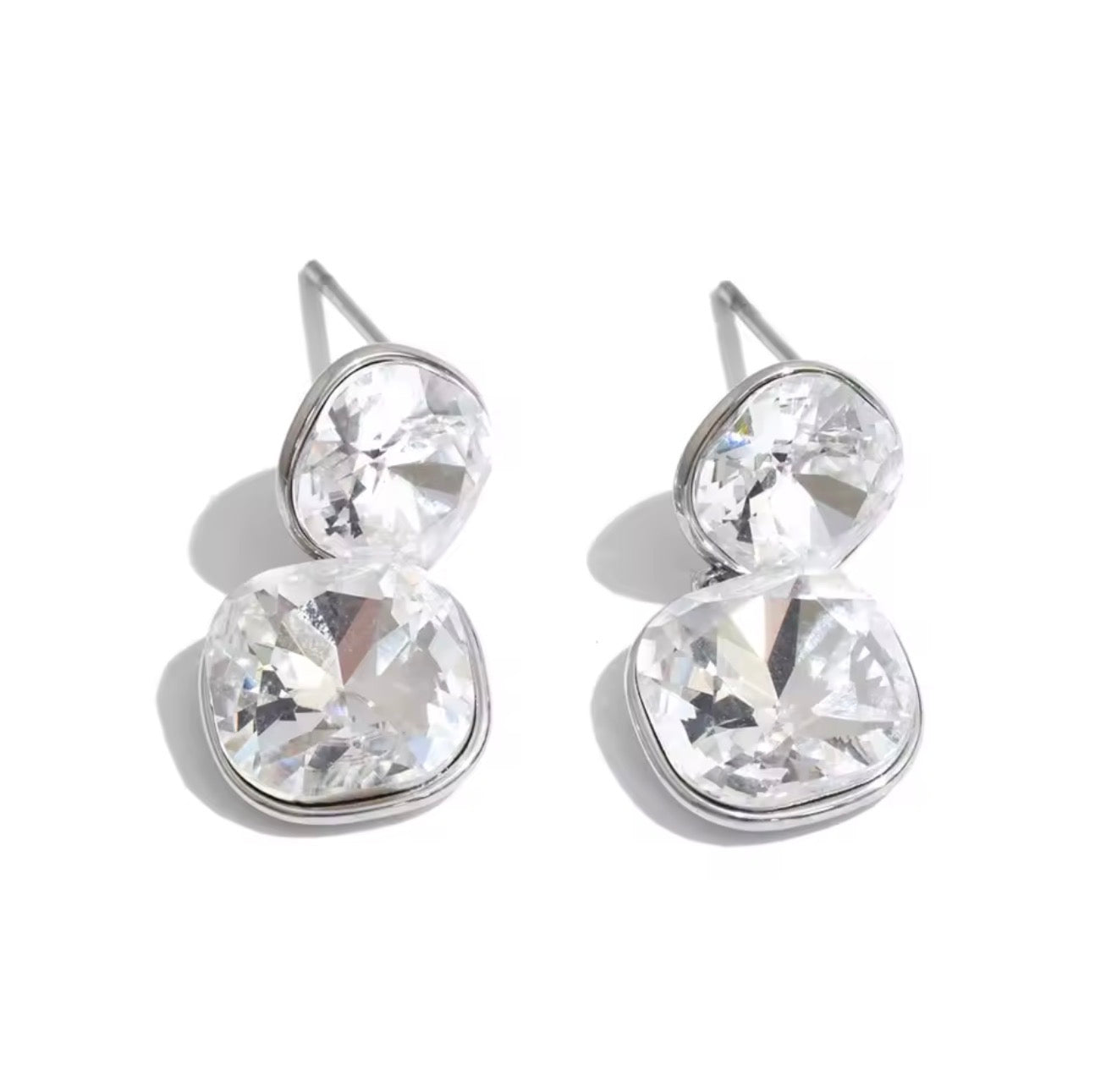 Aretes cristal doble colgante plateado