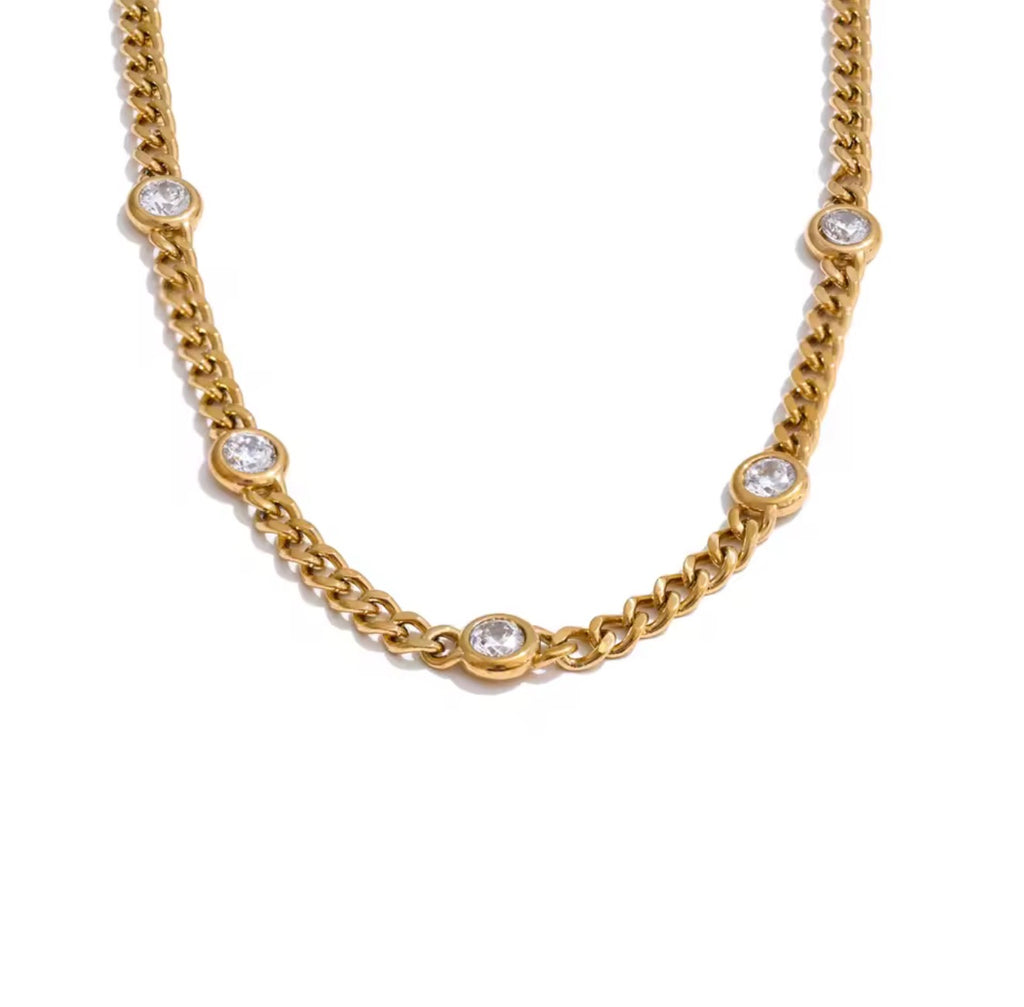 Cadena chunky con cristales dorada y plateada