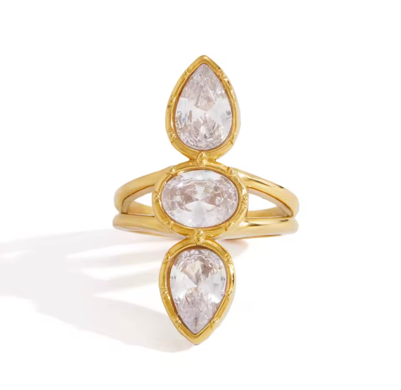 Anillo ajustable cristales triples