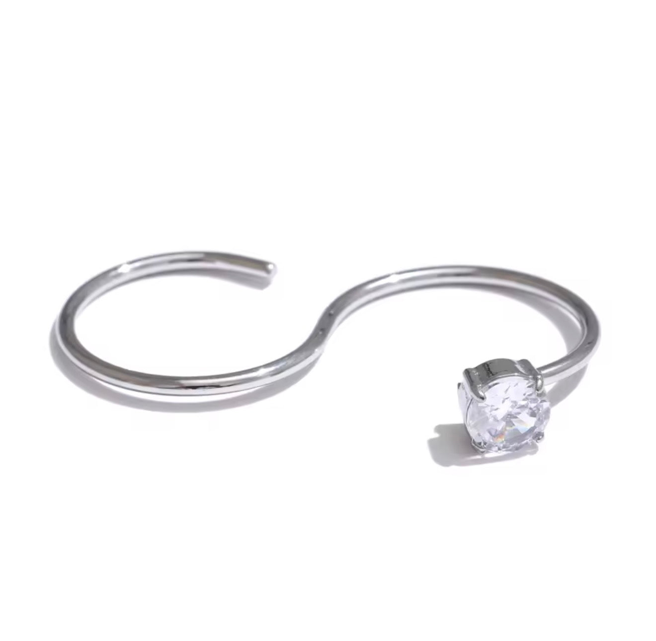 Anillo doble ajustable con cristal plateado