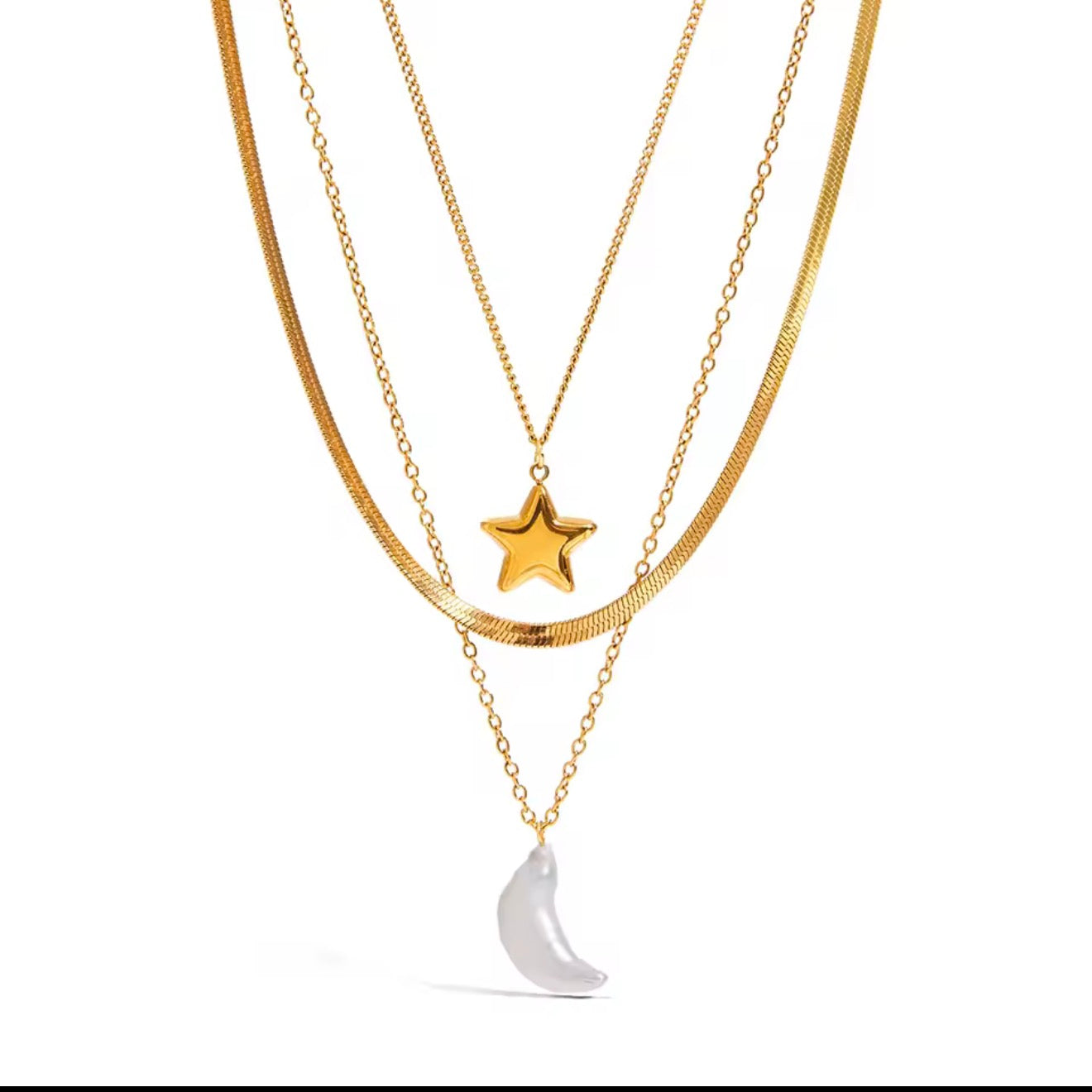Collar triple luna y estrella