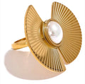 Anillo abanico con perla ajustable