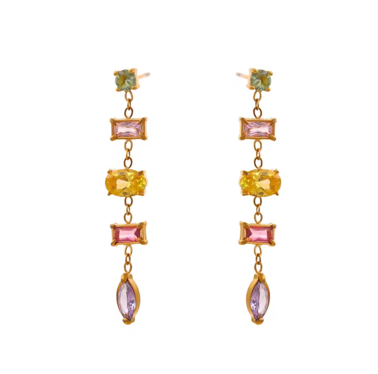 Aretes colgantes con cristales de colores