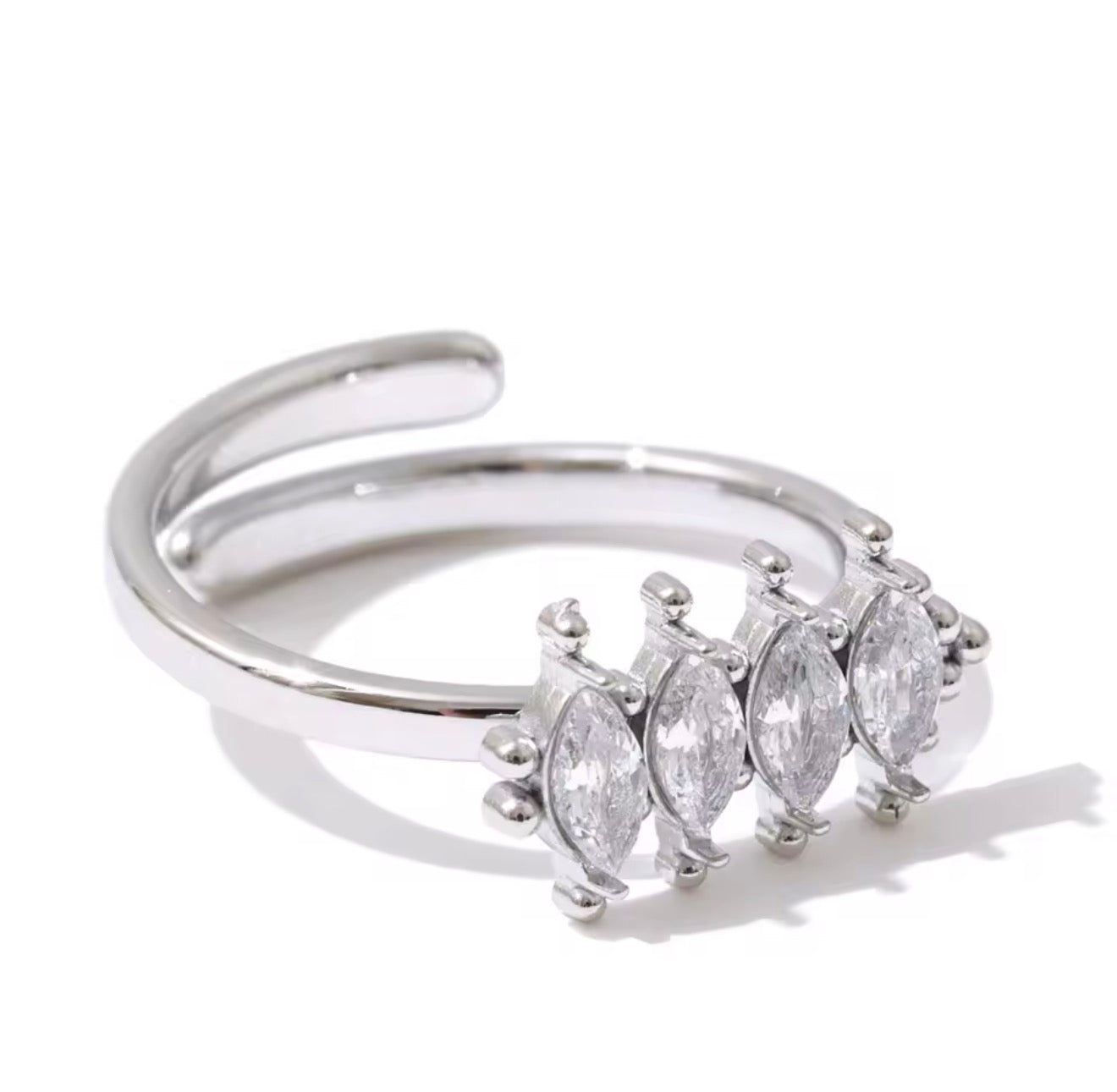 Anillo fila de cristales plateado unitalla