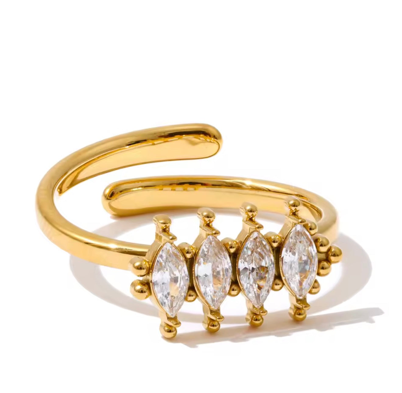 Anillo fila de cristales dorado unitalla