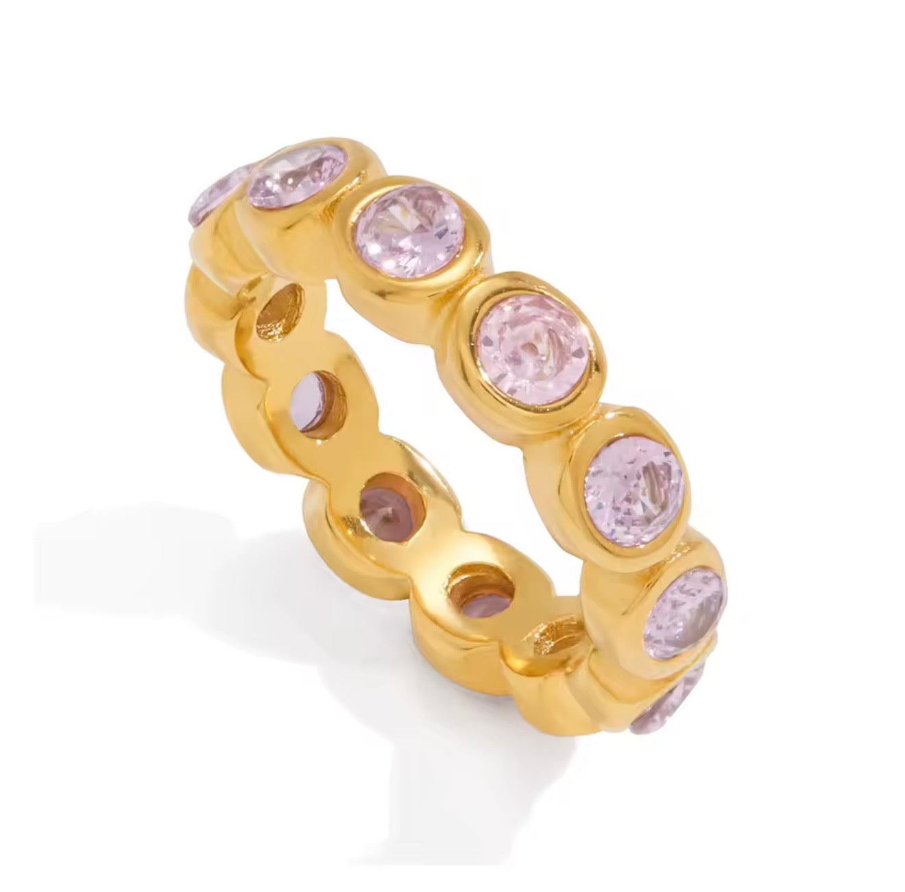 Anillo full de cristales circulares dorado