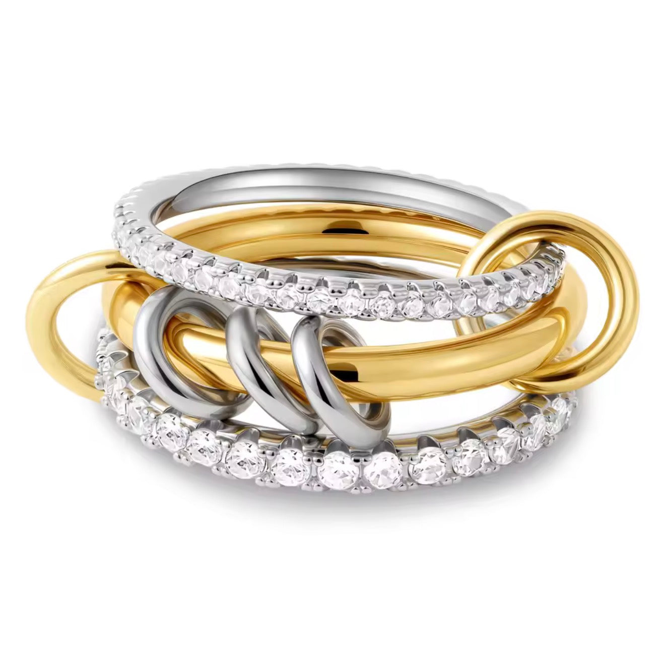 Anillo triple con cristales plateados y argollas