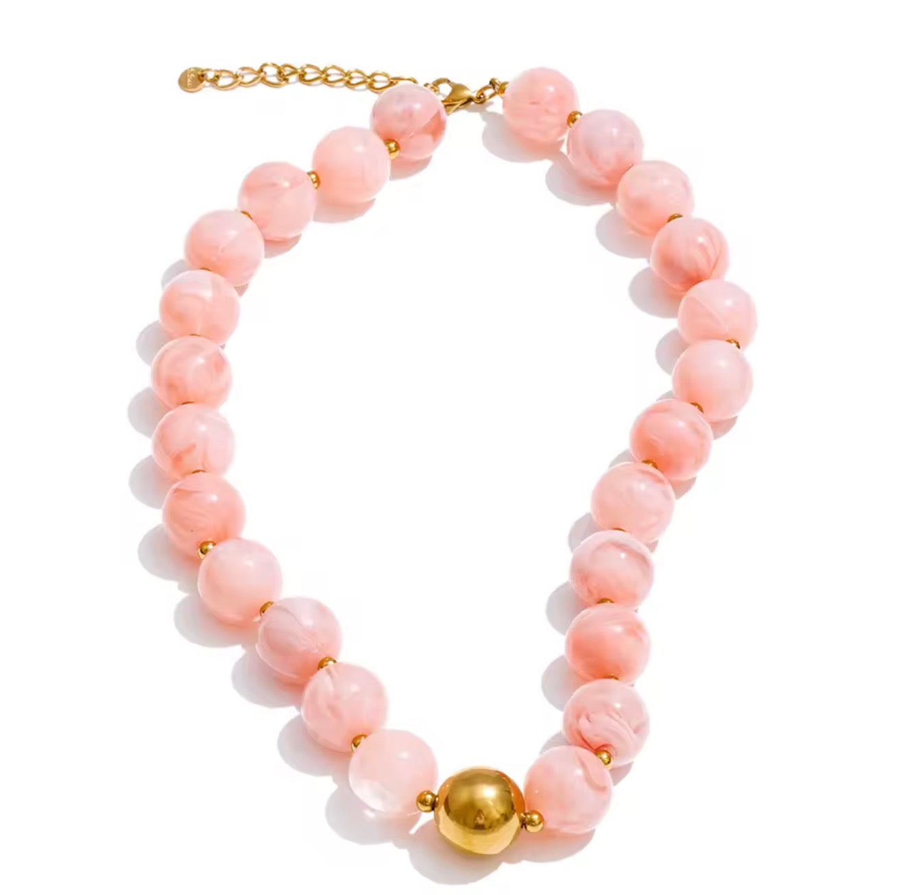 Collar cuentas redondas color rosa