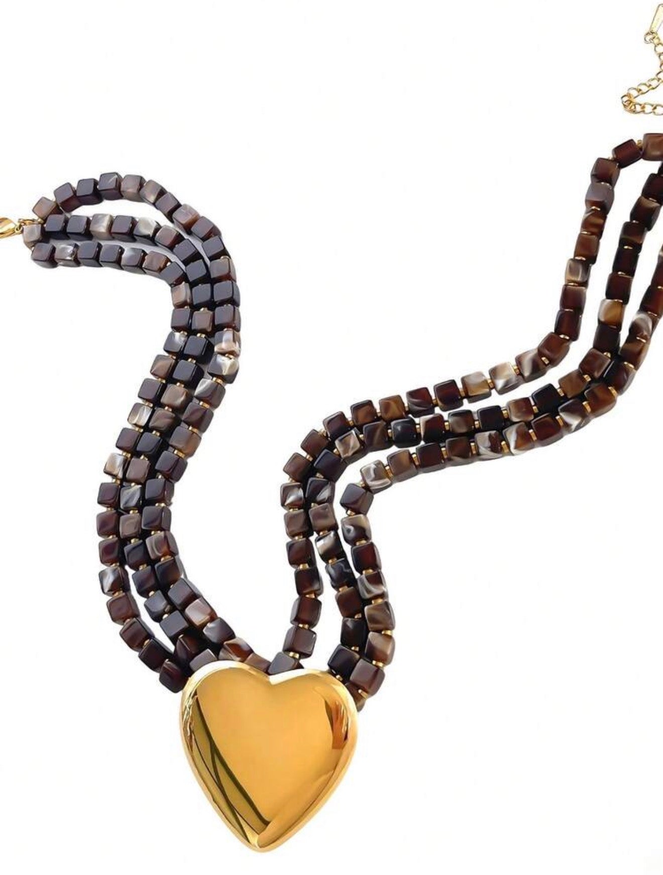 Collar de corazón con capas de piedras café