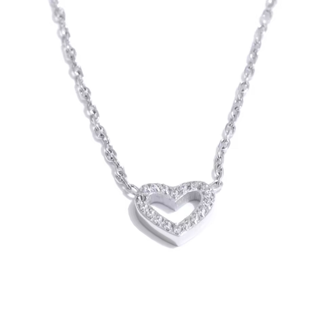 Collar corazón de cristales mini plateado