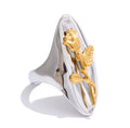 Anillo plateado de rosa dorada ajustable