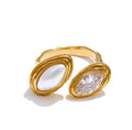 Anillo abierto perla con cristal ajustable dorado