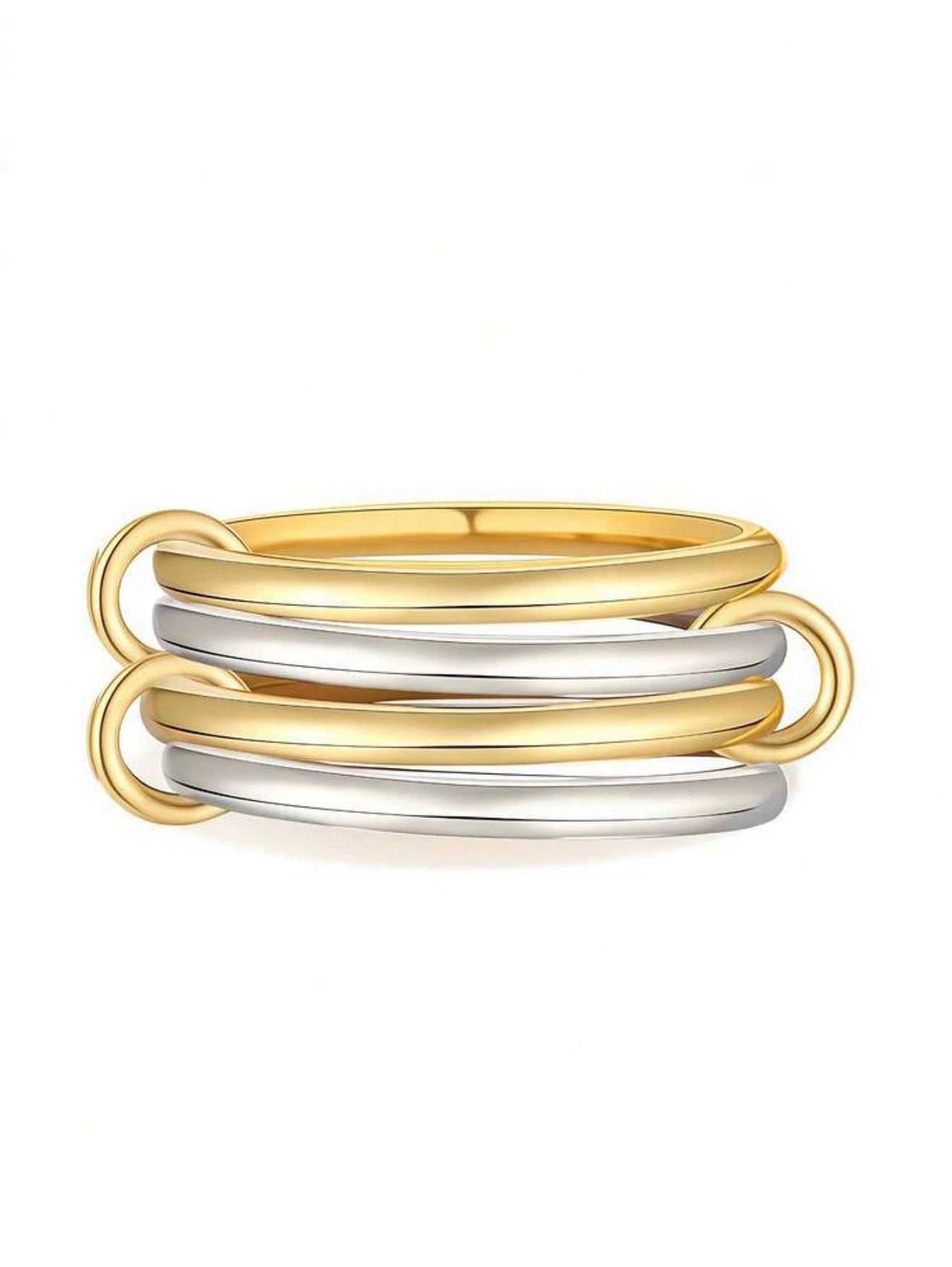 Anillo cuádruple bicolor liso con aros