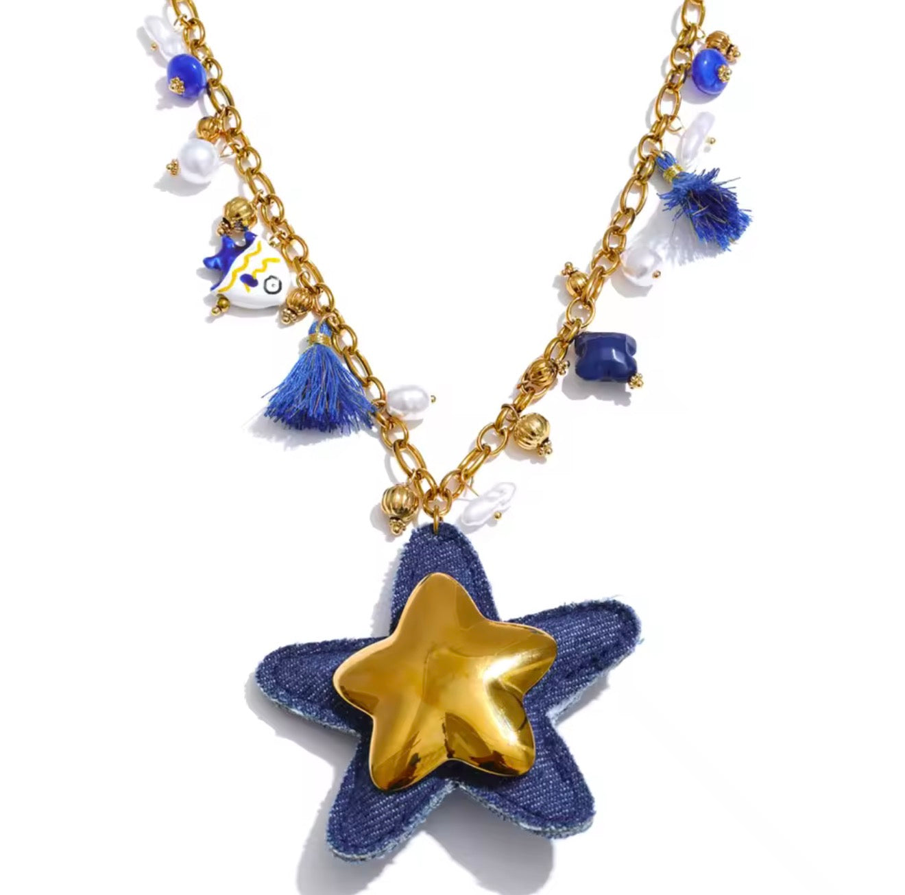 Collar estrella grande de mezclilla