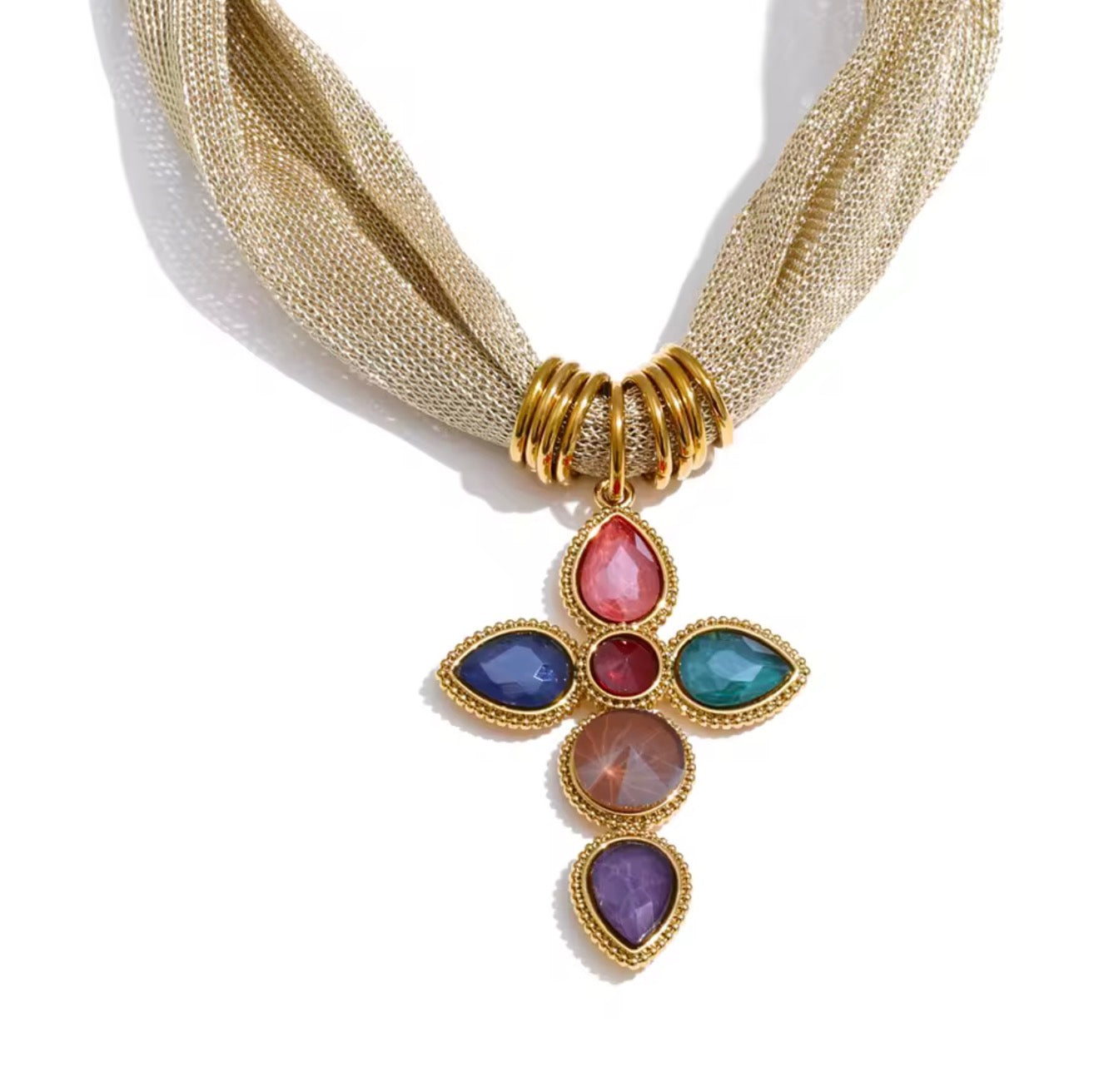 Collar cruz de colores con malla