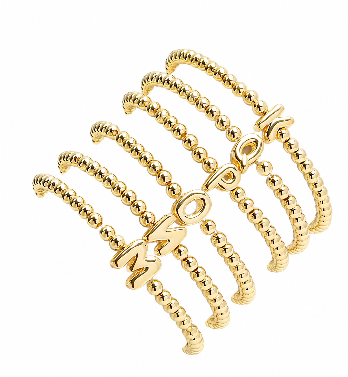 Brazalete cuentas con inicial plateada y dorada