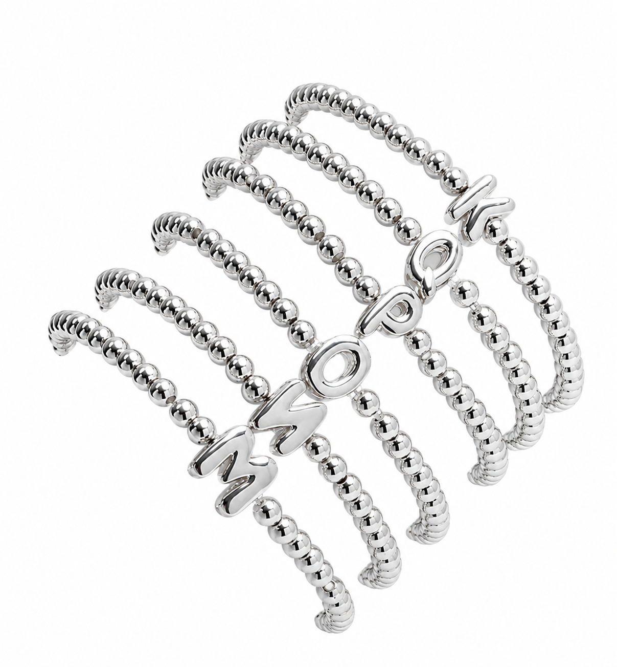 Brazalete cuentas con inicial plateada y dorada