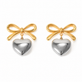 Aretes de moño con corazones colgante