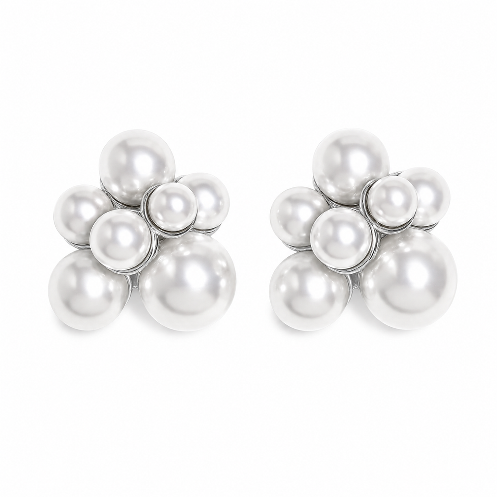 Aretes full perlas plateado y dorado