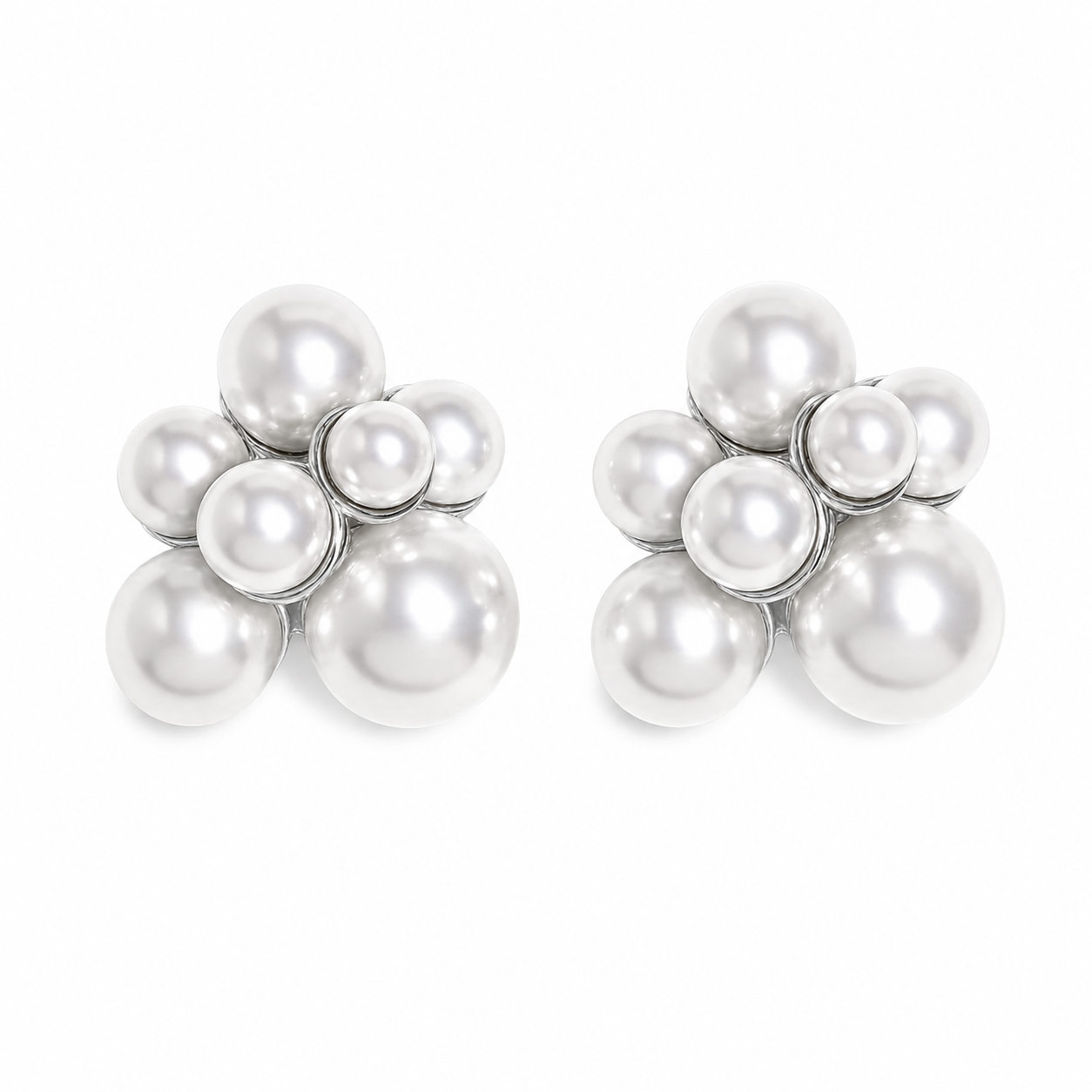 Aretes full perlas plateado y dorado