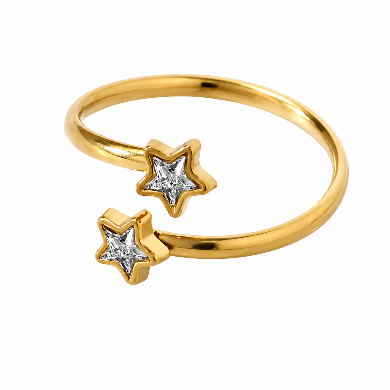 Anillo estrellas dobles con cristales unitalla