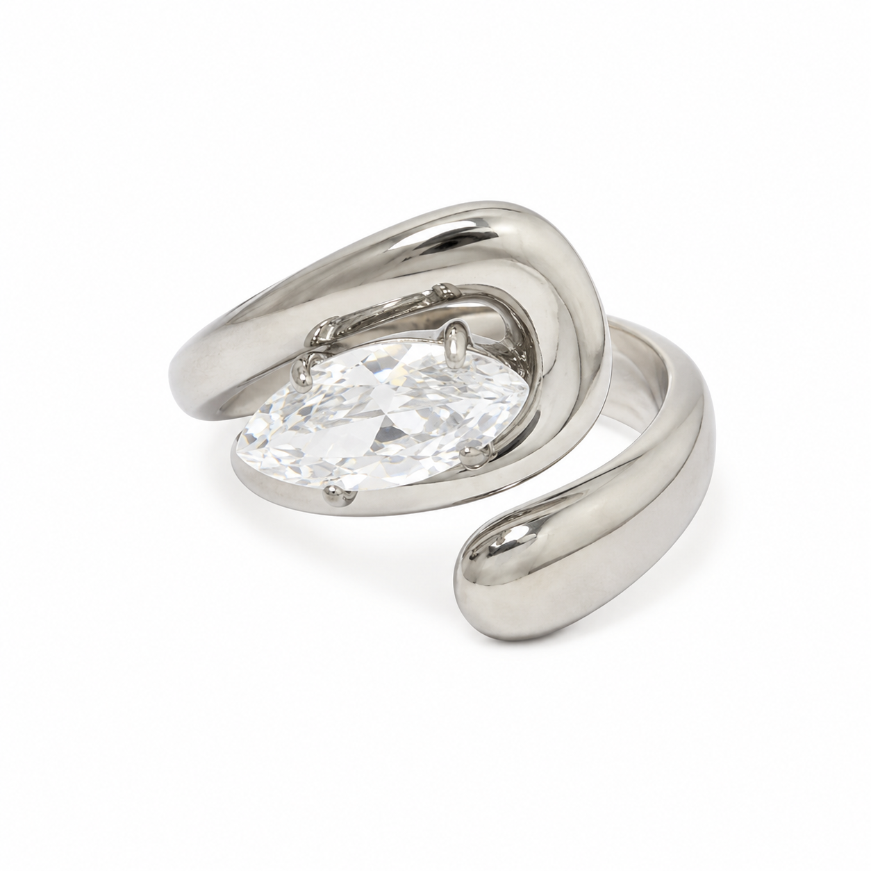 Anillo irregular con cristal plateado unitalla