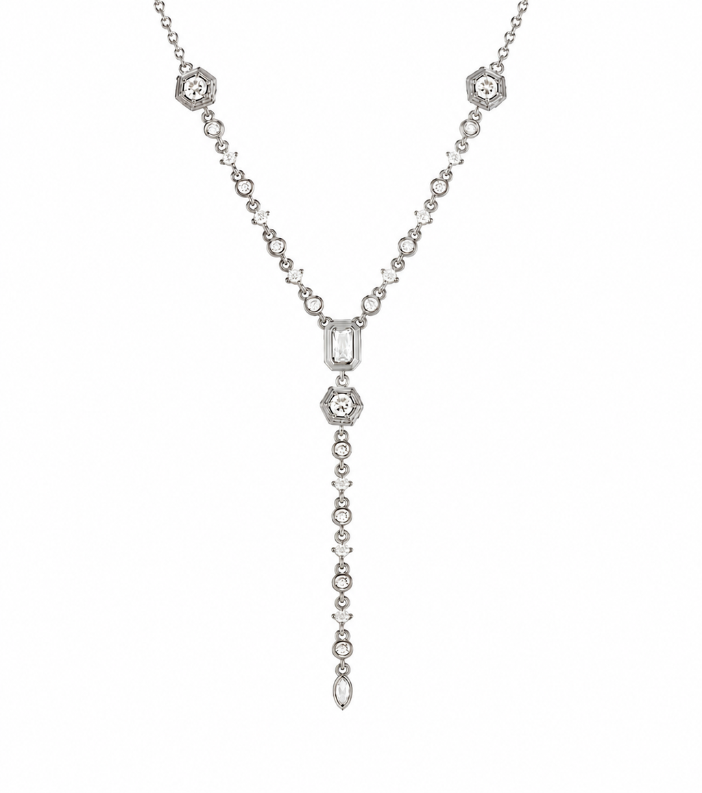 Collar largo plateado con cristales