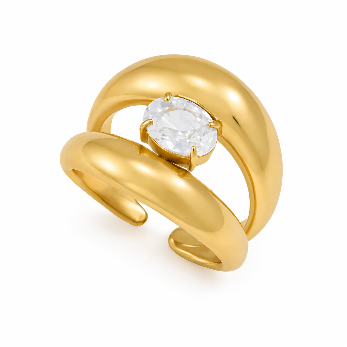 Anillos doble con cristal en centro plateado y dorado
