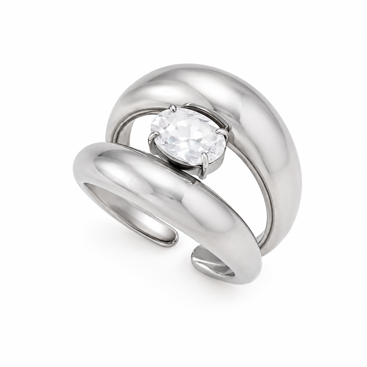 Anillos aguantable doble con cristal en centro plateado y dorado