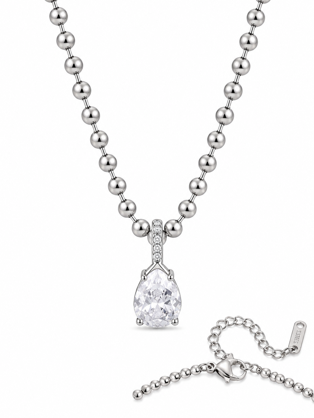 Collar gota de cristal plateado