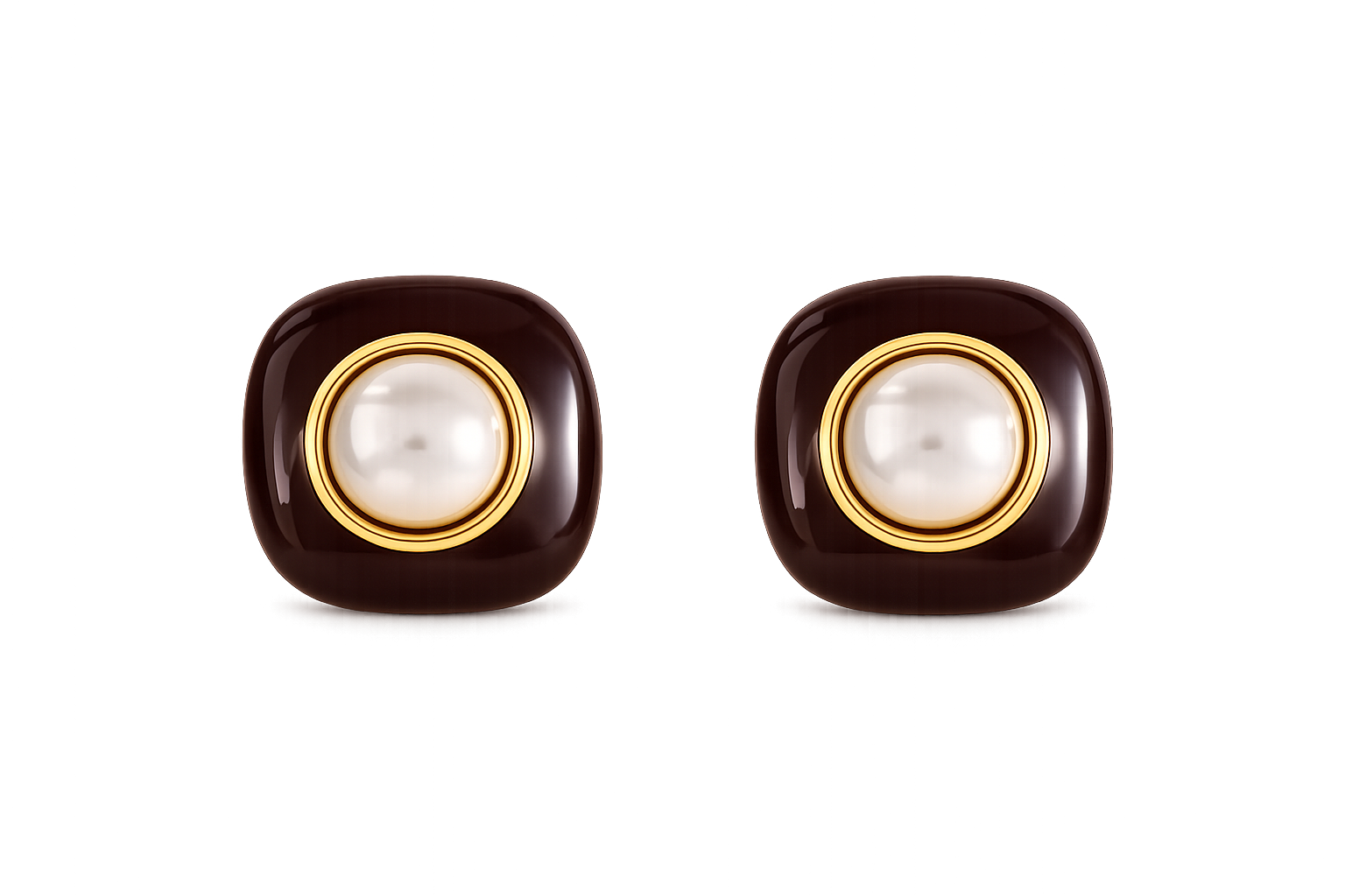 Aretes cuadrados guinda con perla