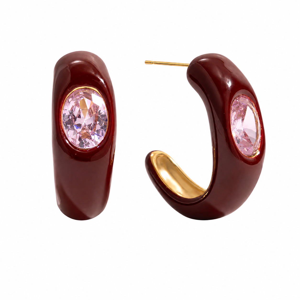 Aretes guinda con cristal rosa