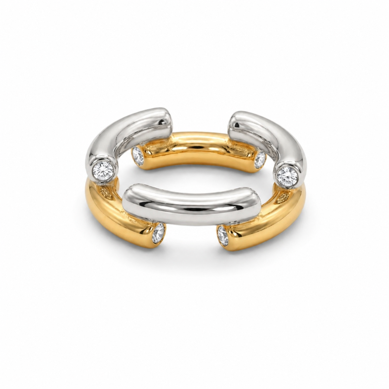 Anillo Luxe bicolor con incrustaciones