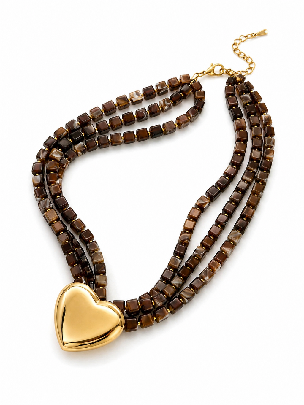 Collar de corazón con capas de piedras café
