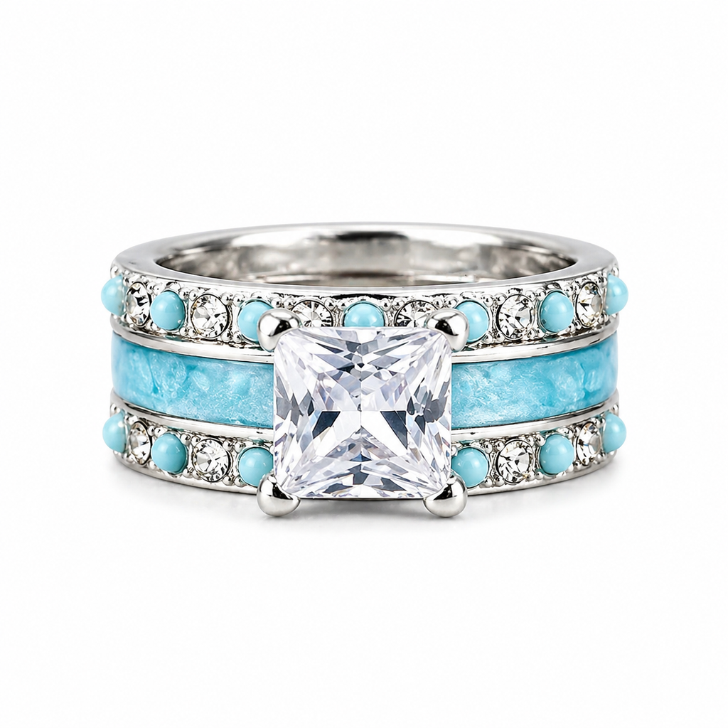 Trio de anillos esmalte azul de fantasía