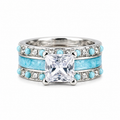 Trio de anillos esmalte azul de fantasía