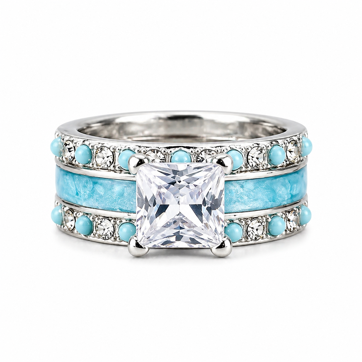 Trio de anillos esmalte azul de fantasía
