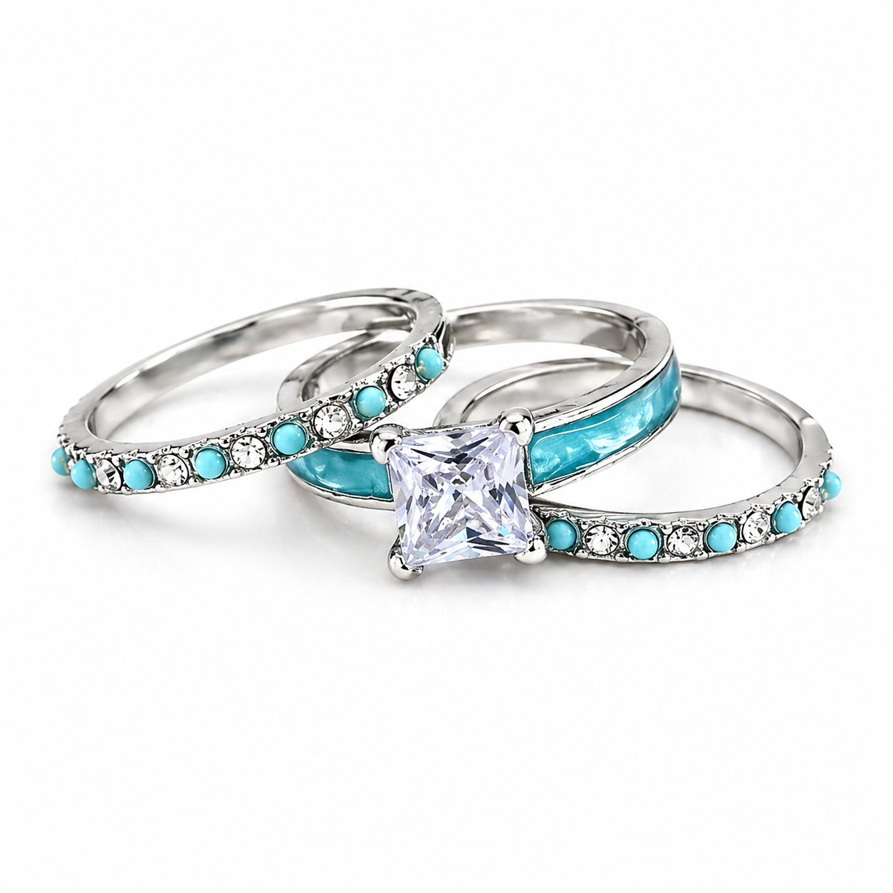 Trio de anillos esmalte azul de fantasía