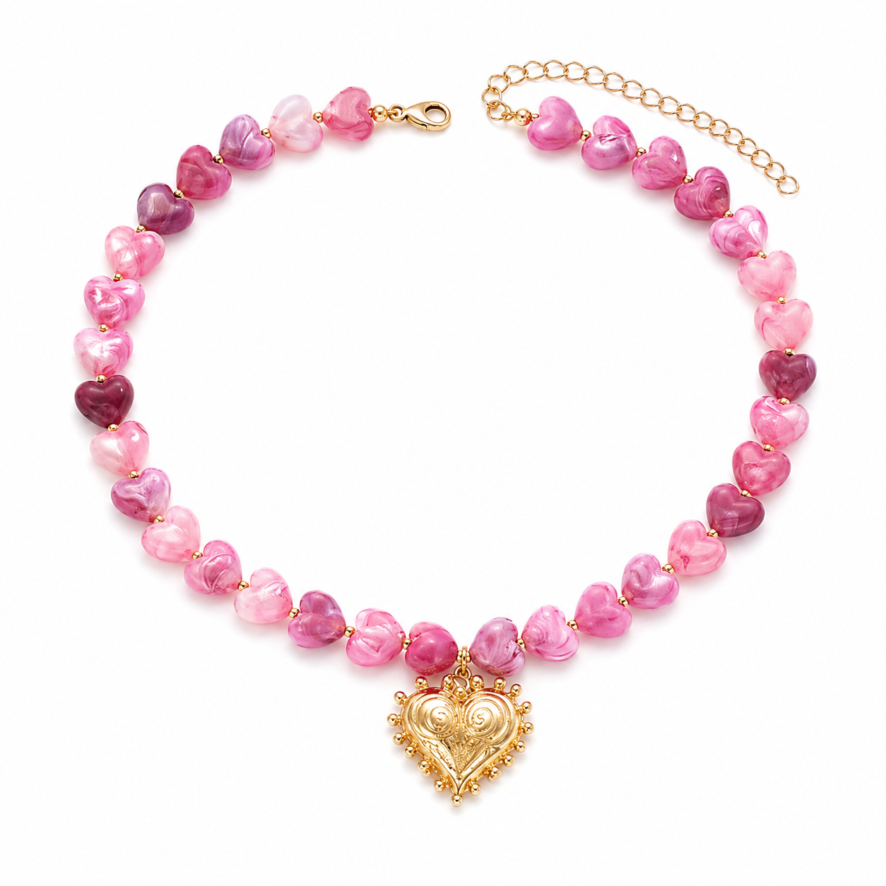 Collar full corazones rosas
