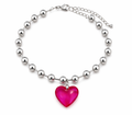 Collar bolitas plateadas con dije de corazón rosa